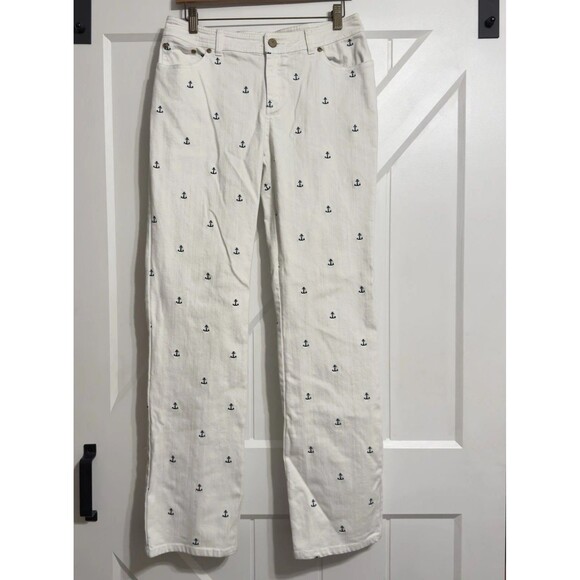 Lilly Pulitzer Sailor Pants Womens 8 White Anchor Embroidered Nautical Preppy - Picture 1 of 13
